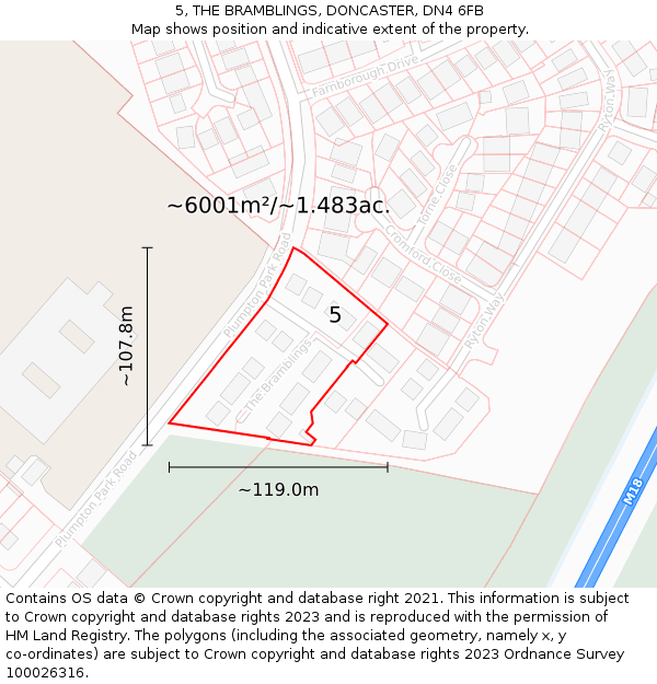5, THE BRAMBLINGS, DONCASTER, DN4 6FB: Plot and title map