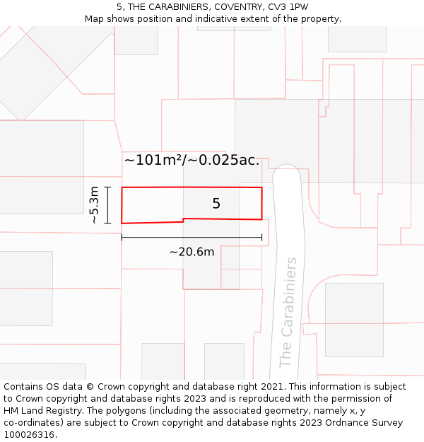 5, THE CARABINIERS, COVENTRY, CV3 1PW: Plot and title map