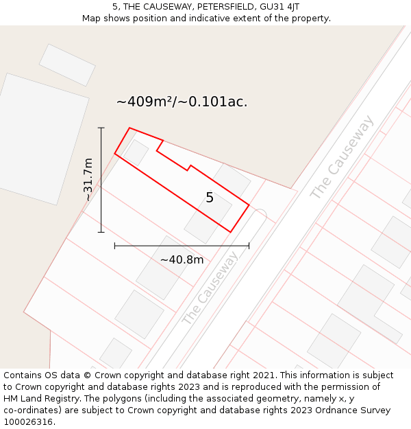 5, THE CAUSEWAY, PETERSFIELD, GU31 4JT: Plot and title map