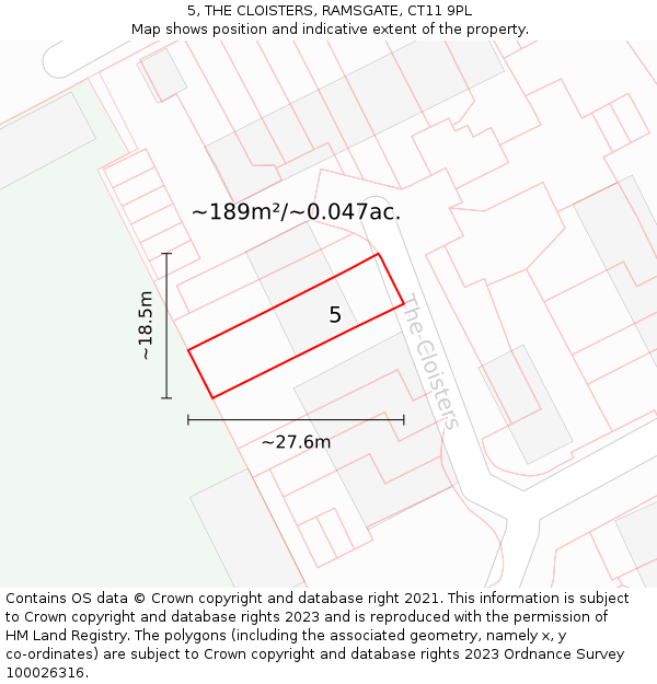 5, THE CLOISTERS, RAMSGATE, CT11 9PL: Plot and title map