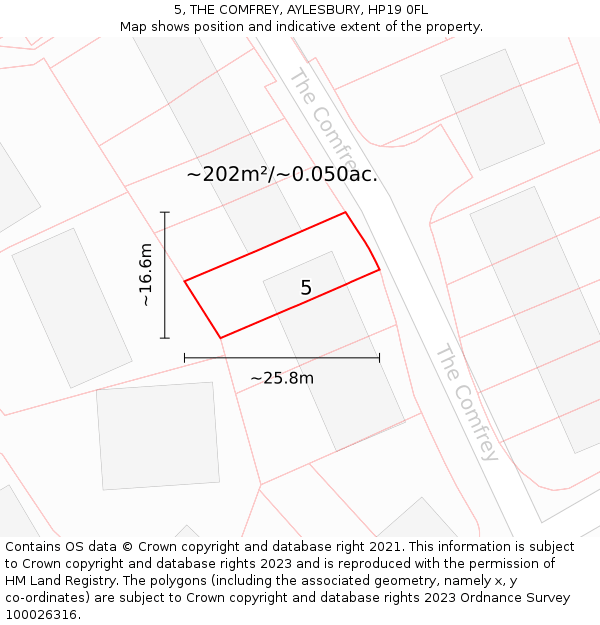 5, THE COMFREY, AYLESBURY, HP19 0FL: Plot and title map