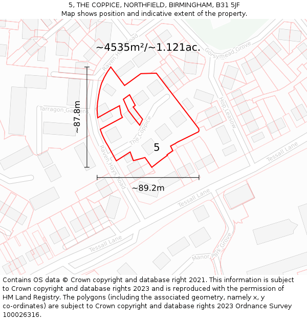 5, THE COPPICE, NORTHFIELD, BIRMINGHAM, B31 5JF: Plot and title map