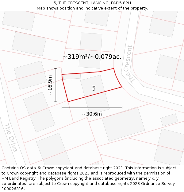5, THE CRESCENT, LANCING, BN15 8PH: Plot and title map