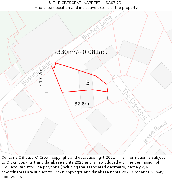 5, THE CRESCENT, NARBERTH, SA67 7DL: Plot and title map