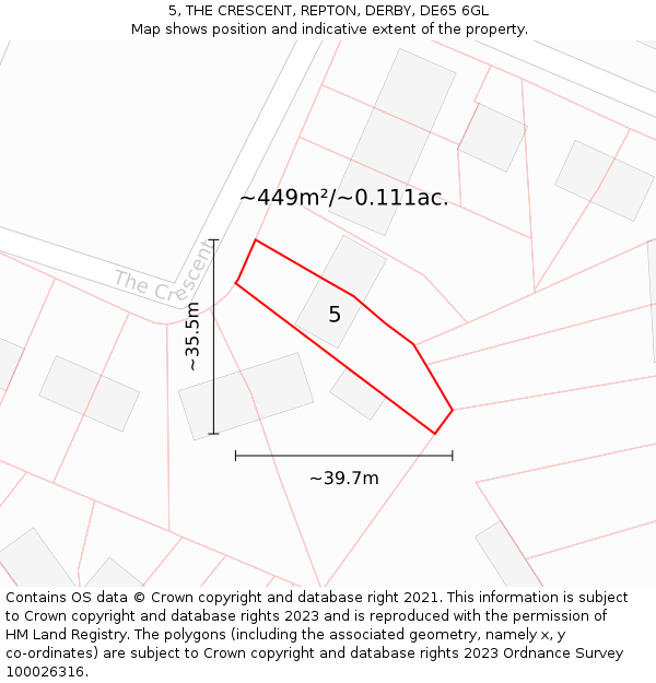 5, THE CRESCENT, REPTON, DERBY, DE65 6GL: Plot and title map