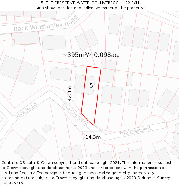 5, THE CRESCENT, WATERLOO, LIVERPOOL, L22 3XH: Plot and title map