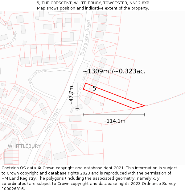 5, THE CRESCENT, WHITTLEBURY, TOWCESTER, NN12 8XP: Plot and title map