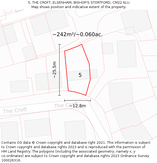 5, THE CROFT, ELSENHAM, BISHOP'S STORTFORD, CM22 6LU: Plot and title map