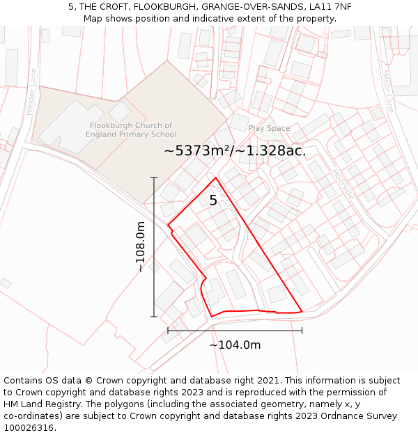 5, THE CROFT, FLOOKBURGH, GRANGE-OVER-SANDS, LA11 7NF: Plot and title map