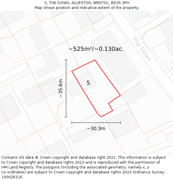 5, THE DOWN, ALVESTON, BRISTOL, BS35 3PH: Plot and title map