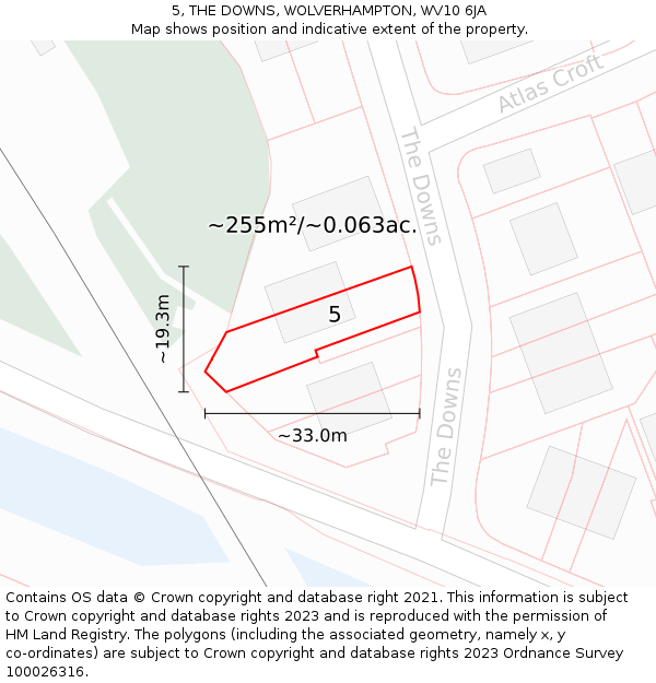 5, THE DOWNS, WOLVERHAMPTON, WV10 6JA: Plot and title map