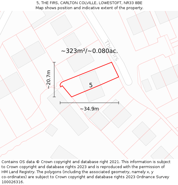 5, THE FIRS, CARLTON COLVILLE, LOWESTOFT, NR33 8BE: Plot and title map