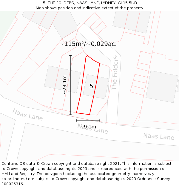 5, THE FOLDERS, NAAS LANE, LYDNEY, GL15 5UB: Plot and title map