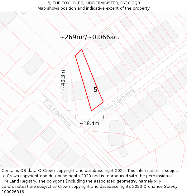 5, THE FOXHOLES, KIDDERMINSTER, DY10 2QR: Plot and title map