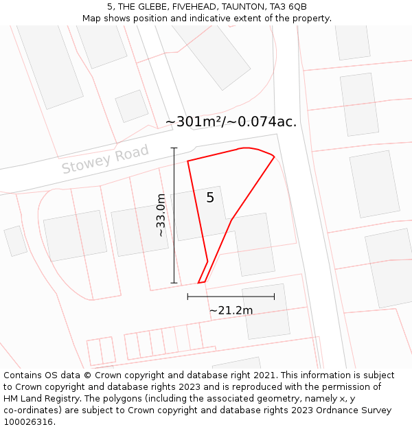 5, THE GLEBE, FIVEHEAD, TAUNTON, TA3 6QB: Plot and title map