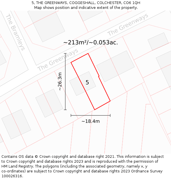 5, THE GREENWAYS, COGGESHALL, COLCHESTER, CO6 1QH: Plot and title map