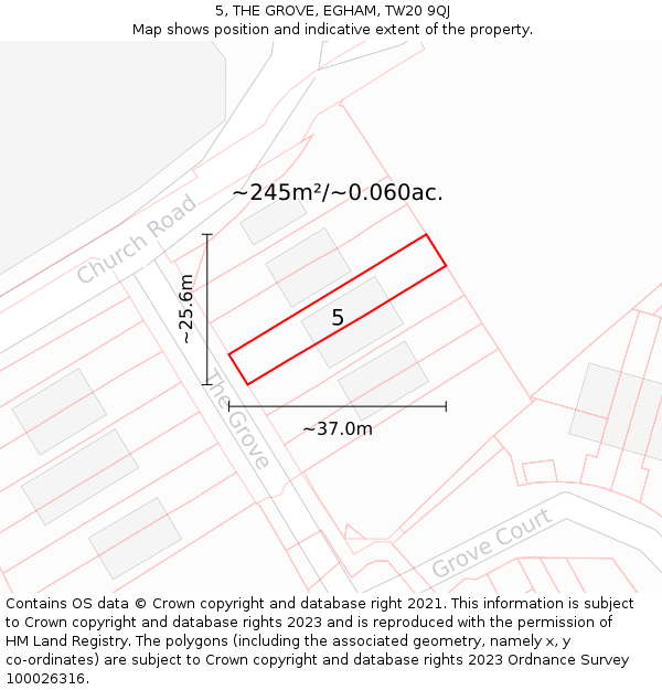 5, THE GROVE, EGHAM, TW20 9QJ: Plot and title map