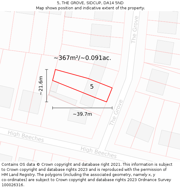 5, THE GROVE, SIDCUP, DA14 5ND: Plot and title map