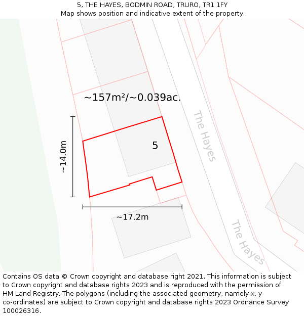 5, THE HAYES, BODMIN ROAD, TRURO, TR1 1FY: Plot and title map