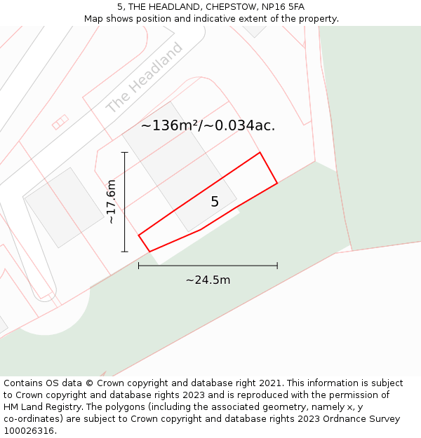 5, THE HEADLAND, CHEPSTOW, NP16 5FA: Plot and title map