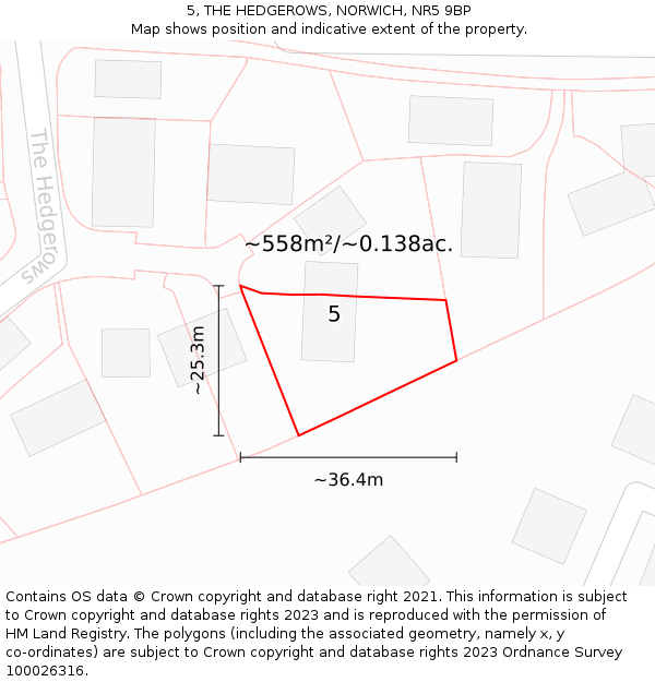 5, THE HEDGEROWS, NORWICH, NR5 9BP: Plot and title map