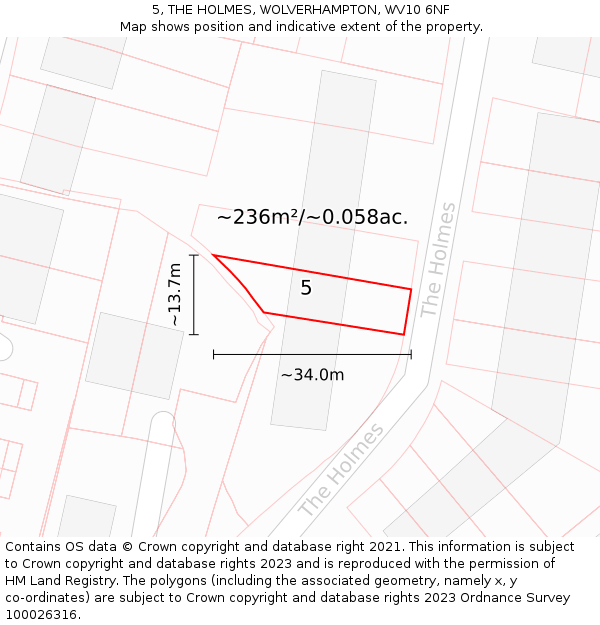 5, THE HOLMES, WOLVERHAMPTON, WV10 6NF: Plot and title map