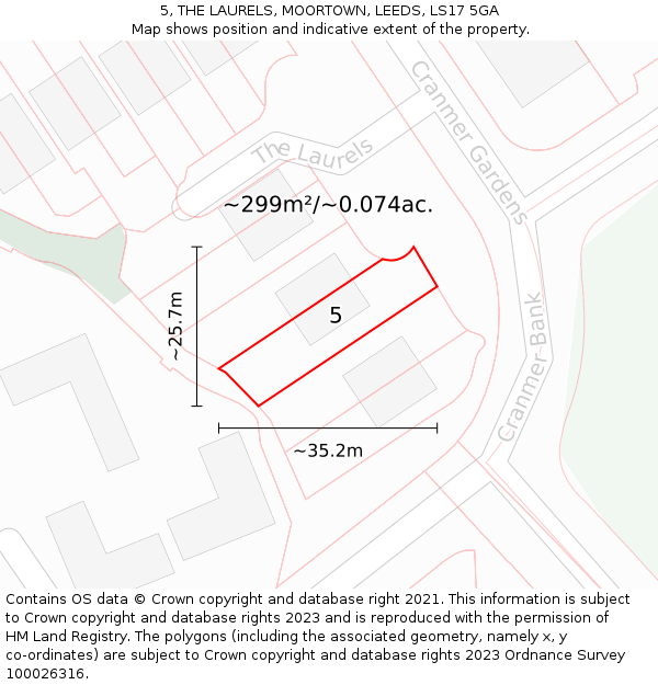 5, THE LAURELS, MOORTOWN, LEEDS, LS17 5GA: Plot and title map