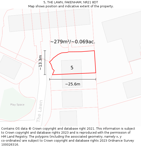 5, THE LAWN, FAKENHAM, NR21 8DT: Plot and title map