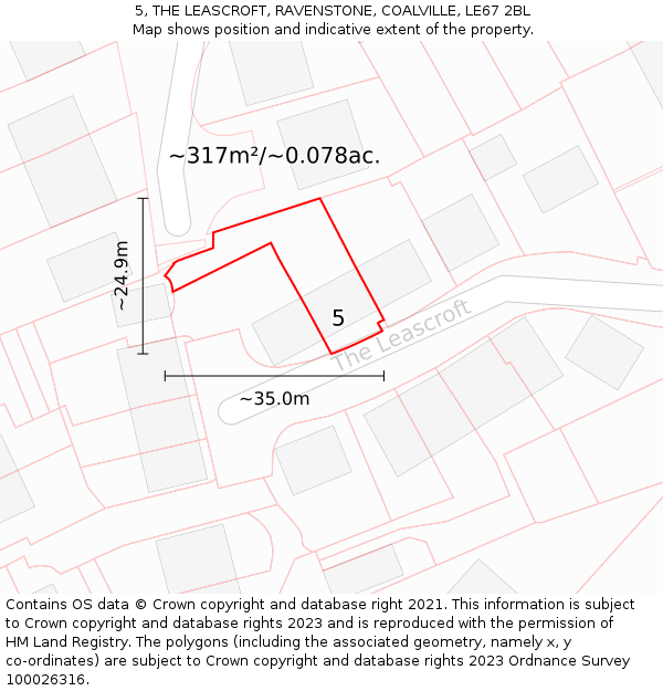 5, THE LEASCROFT, RAVENSTONE, COALVILLE, LE67 2BL: Plot and title map