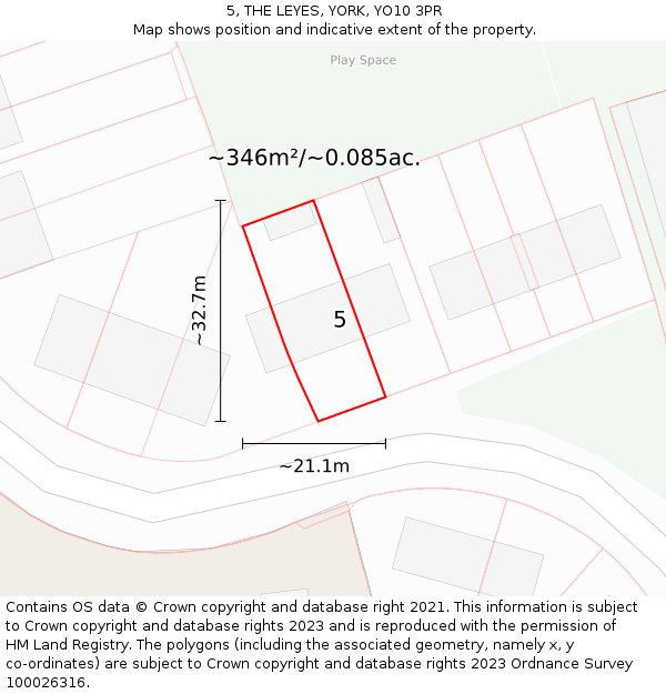 5, THE LEYES, YORK, YO10 3PR: Plot and title map