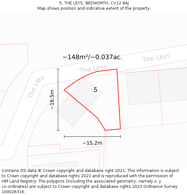 5, THE LEYS, BEDWORTH, CV12 8AJ: Plot and title map