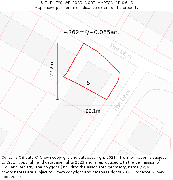 5, THE LEYS, WELFORD, NORTHAMPTON, NN6 6HS: Plot and title map