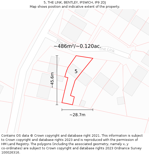 5, THE LINK, BENTLEY, IPSWICH, IP9 2DJ: Plot and title map