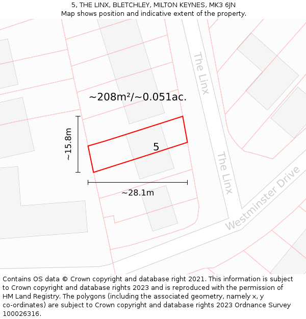 5, THE LINX, BLETCHLEY, MILTON KEYNES, MK3 6JN: Plot and title map