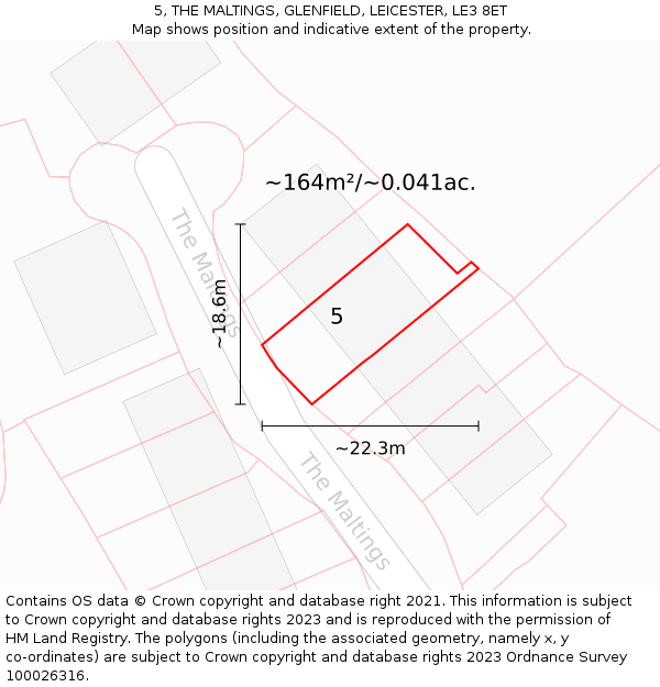 5, THE MALTINGS, GLENFIELD, LEICESTER, LE3 8ET: Plot and title map
