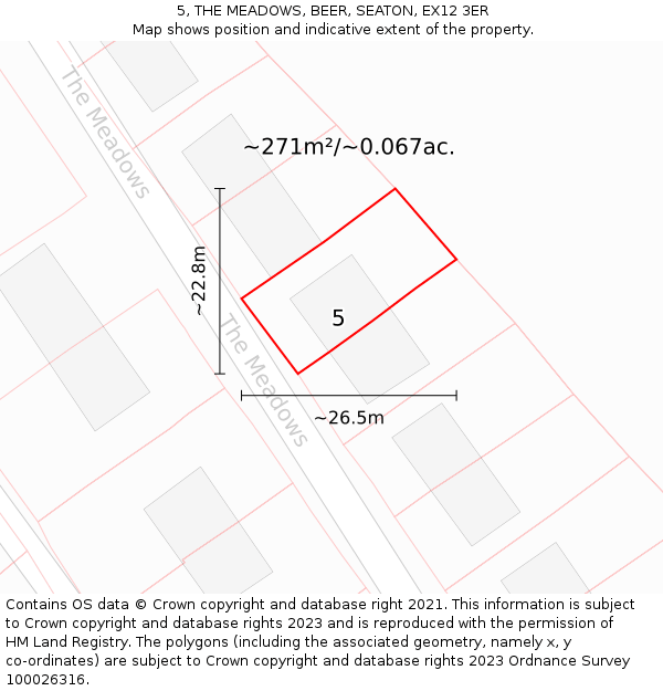 5, THE MEADOWS, BEER, SEATON, EX12 3ER: Plot and title map