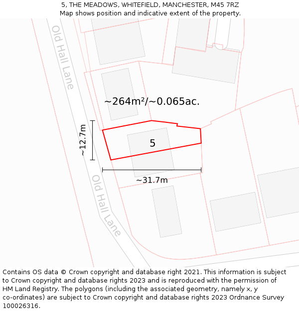 5, THE MEADOWS, WHITEFIELD, MANCHESTER, M45 7RZ: Plot and title map