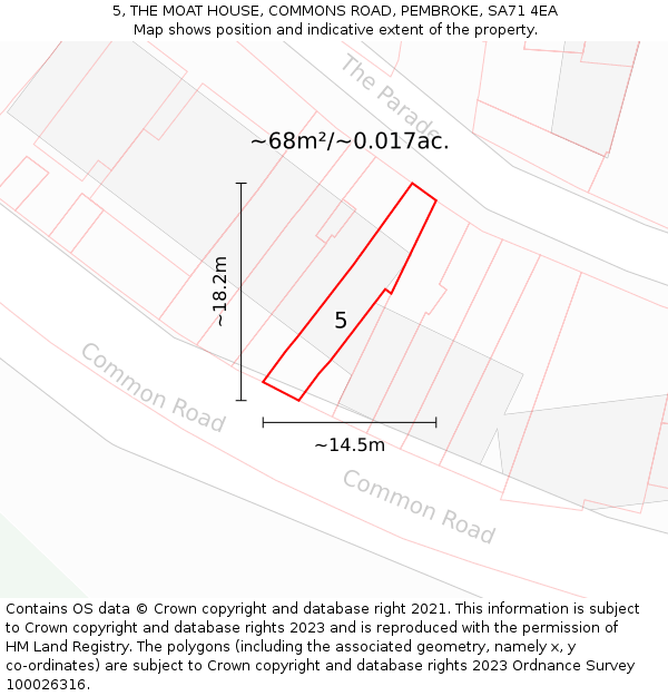 5, THE MOAT HOUSE, COMMONS ROAD, PEMBROKE, SA71 4EA: Plot and title map