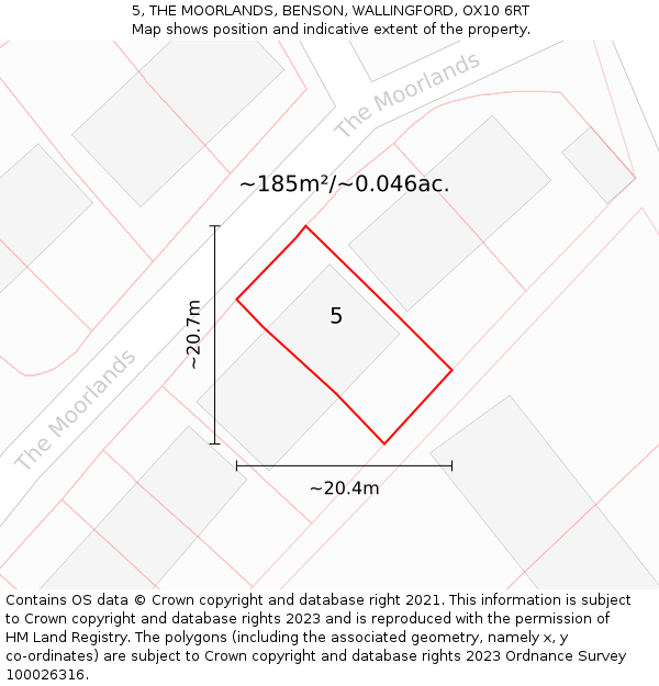 5, THE MOORLANDS, BENSON, WALLINGFORD, OX10 6RT: Plot and title map