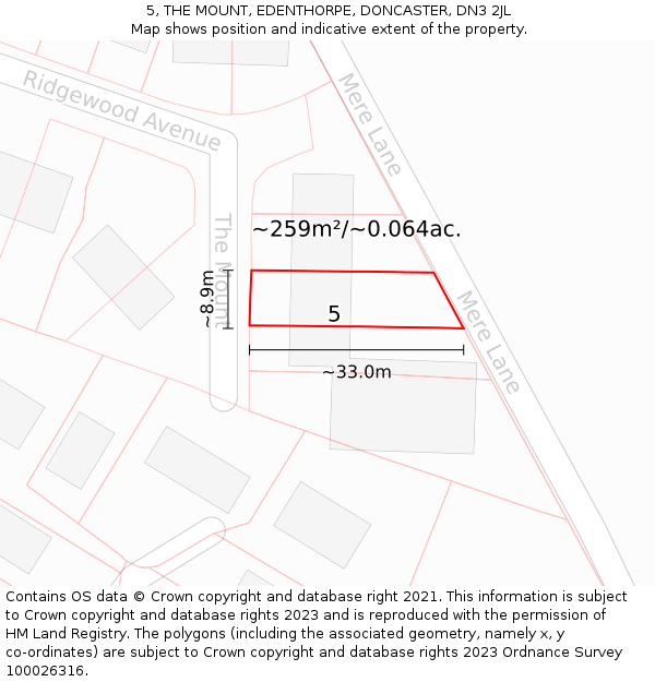 5, THE MOUNT, EDENTHORPE, DONCASTER, DN3 2JL: Plot and title map