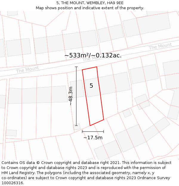 5, THE MOUNT, WEMBLEY, HA9 9EE: Plot and title map