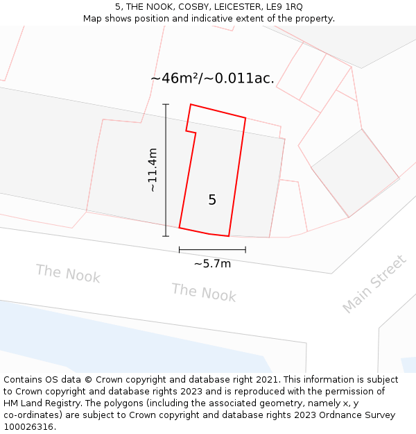 5, THE NOOK, COSBY, LEICESTER, LE9 1RQ: Plot and title map