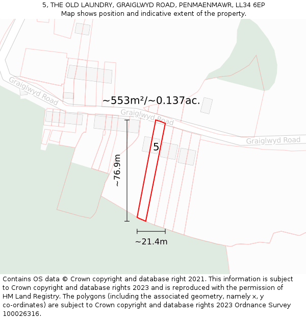 5, THE OLD LAUNDRY, GRAIGLWYD ROAD, PENMAENMAWR, LL34 6EP: Plot and title map