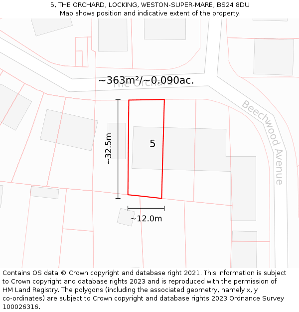 5, THE ORCHARD, LOCKING, WESTON-SUPER-MARE, BS24 8DU: Plot and title map