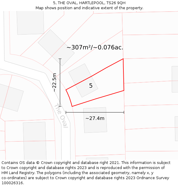 5, THE OVAL, HARTLEPOOL, TS26 9QH: Plot and title map