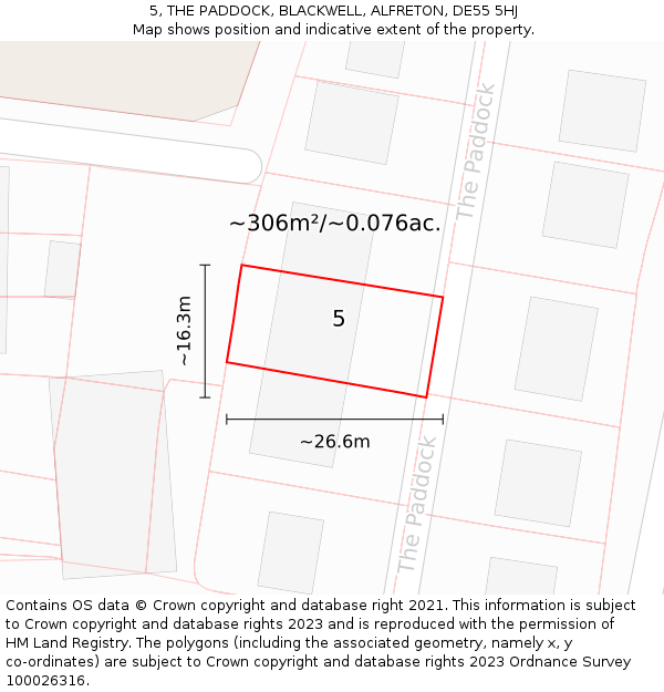 5, THE PADDOCK, BLACKWELL, ALFRETON, DE55 5HJ: Plot and title map
