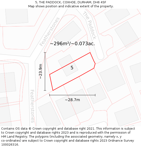 5, THE PADDOCK, COXHOE, DURHAM, DH6 4SF: Plot and title map