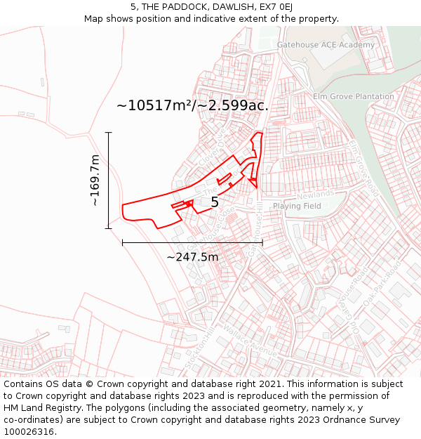 5, THE PADDOCK, DAWLISH, EX7 0EJ: Plot and title map