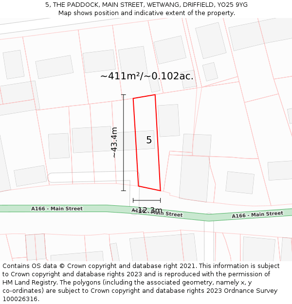 5, THE PADDOCK, MAIN STREET, WETWANG, DRIFFIELD, YO25 9YG: Plot and title map
