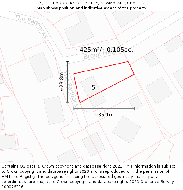 5, THE PADDOCKS, CHEVELEY, NEWMARKET, CB8 9EU: Plot and title map